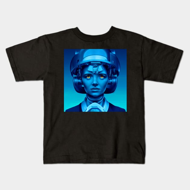 Android girl with a helmet device Kids T-Shirt by Pikantz